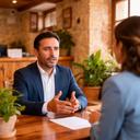 Consultor de selección conversando con una responsable de hotel rural de Andalucía