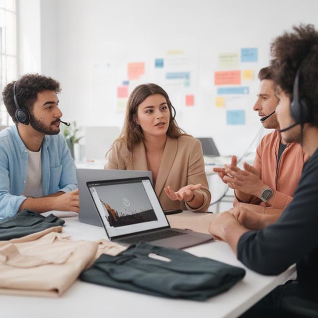 Equipo de una startup de moda online revisando consultas de clientes en una oficina de Sevilla